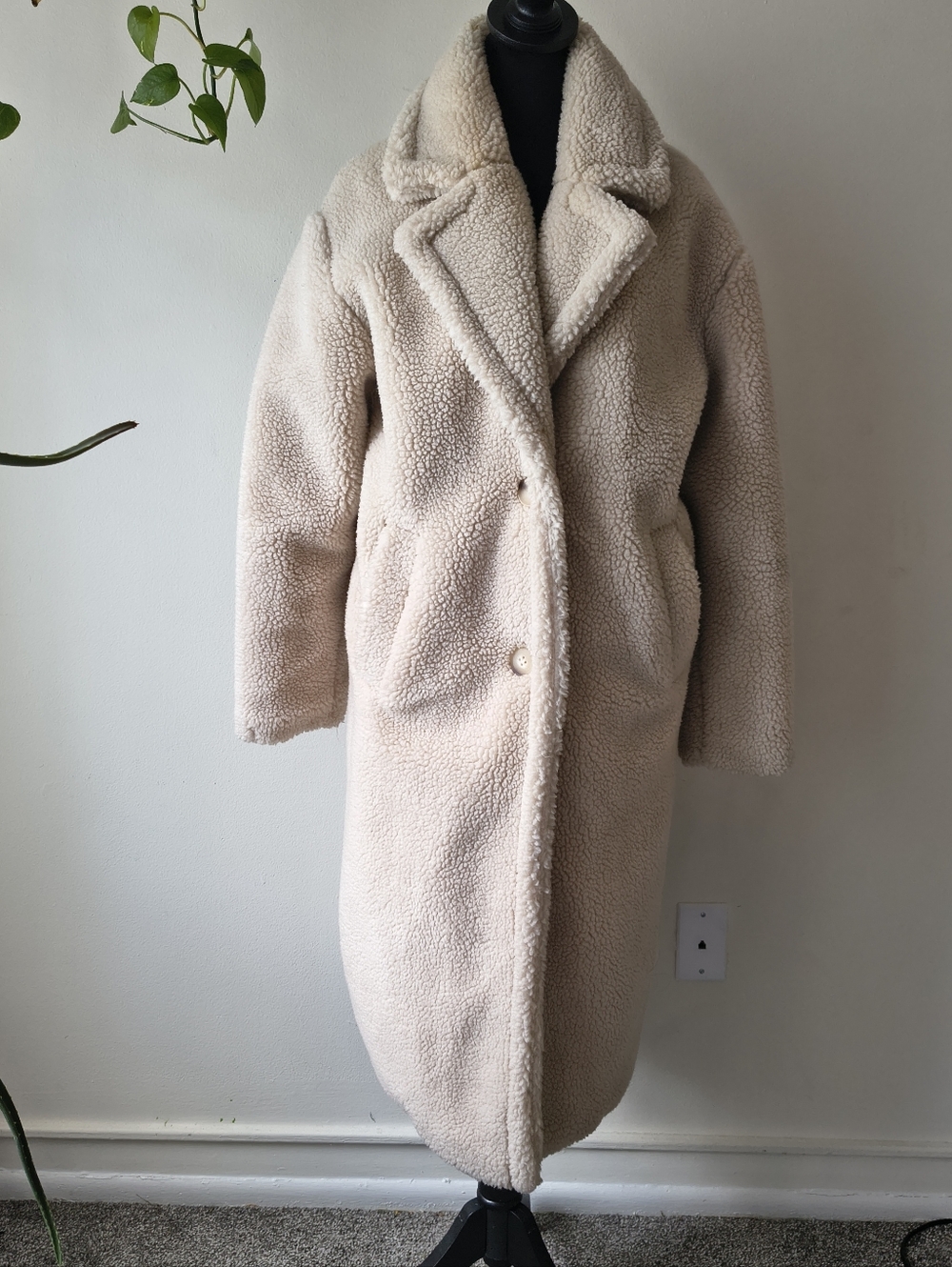 Primark Ivory Longline Teddy Coat - Women’s Size S